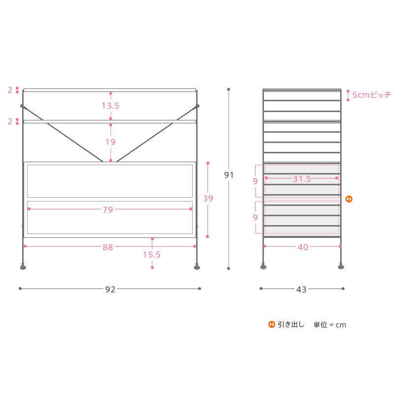 ユニットシェルフ R.U.S 基本セット 高さ91×幅92cm ドロワー アイアン オープンラック 本棚 即日出荷可能