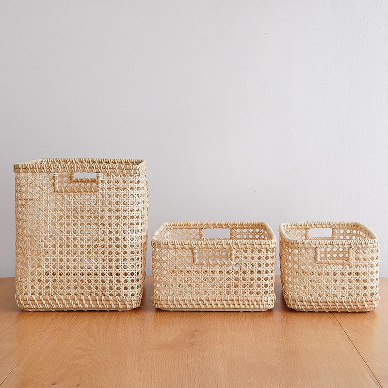 藤　ラタン　竹　材料　長期自宅保管品 ラタン バスケット Weaves ウィーブス 長方形 Mサイズ 収納 ボックス