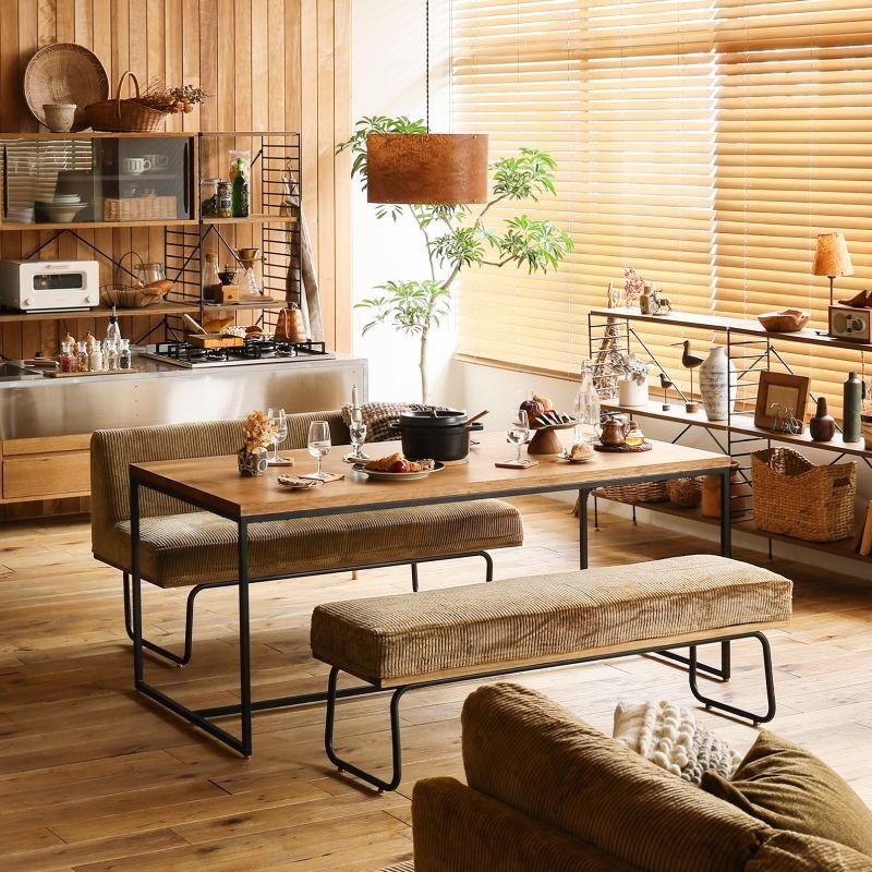 ダイニングベンチ WIRY ヴィンテージ 西海岸 コーデュロイ アイアン