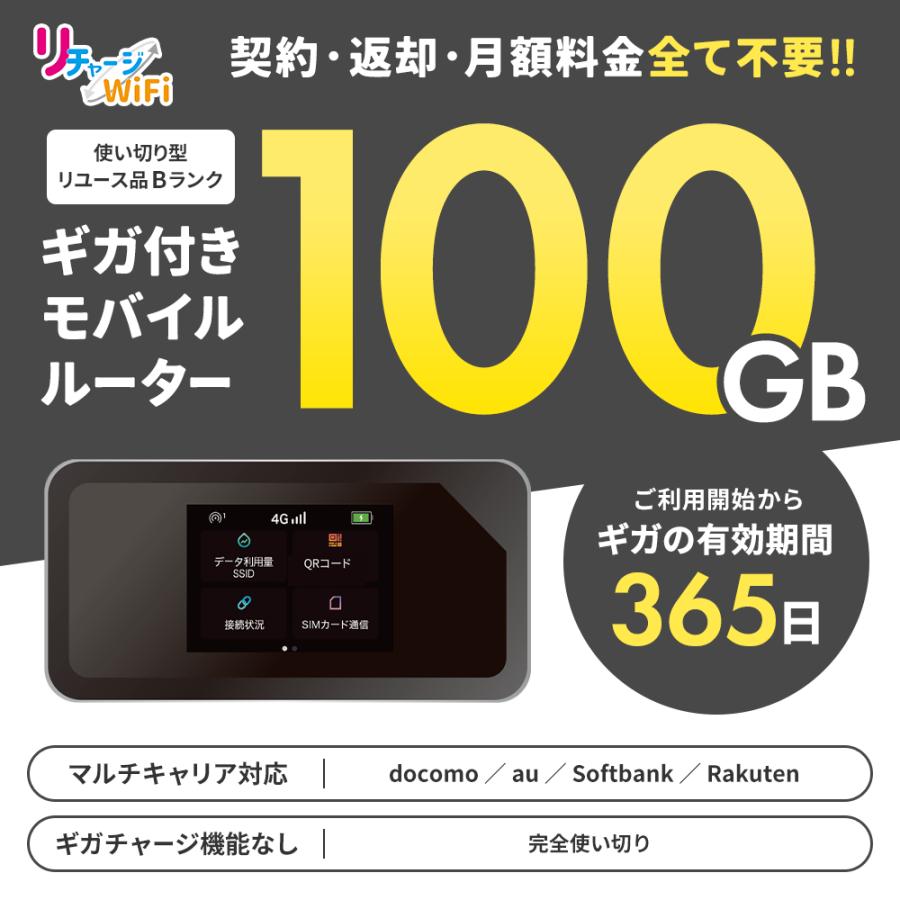 100ギガ付き モバイルルーター ポケット Wi-Fi 完全買い切り型 返却 