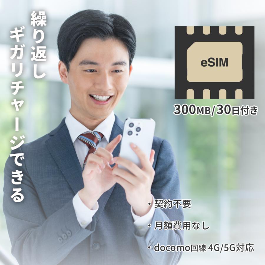 【リチャージSIM】300MB/30日 eSIMスターターキット 繰り返し利用可能 国内データ通信専用 NTTドコモ回線 契約月額費用不要 リチャージWiFi（Yahoo!・リチャージモバイル公式 WiFi SIM）