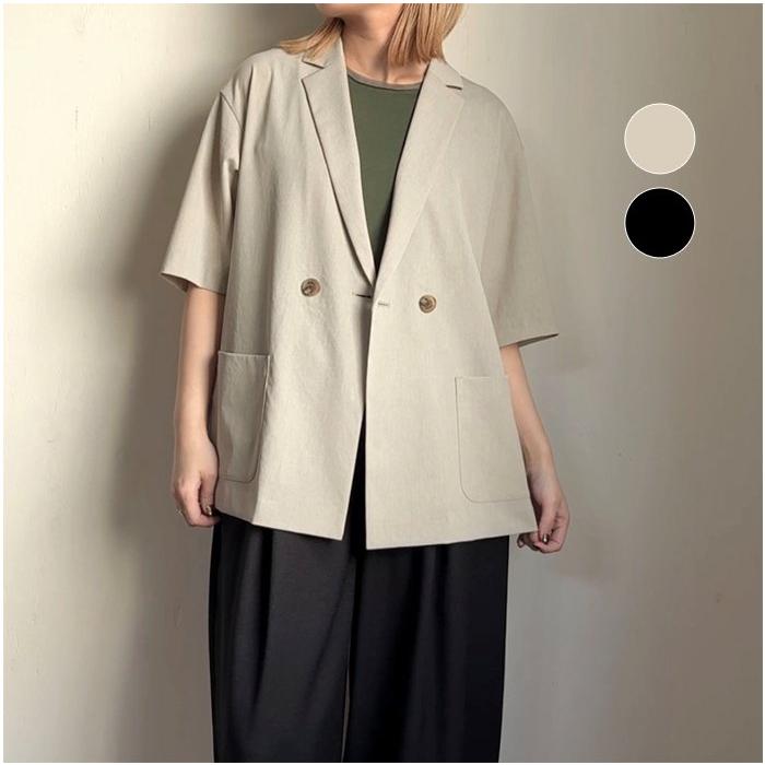 CADUNE ダブルボタン半袖ジャケット CADUNE ダブルボタン半袖ジャケット ツーポケダブルボタン半袖