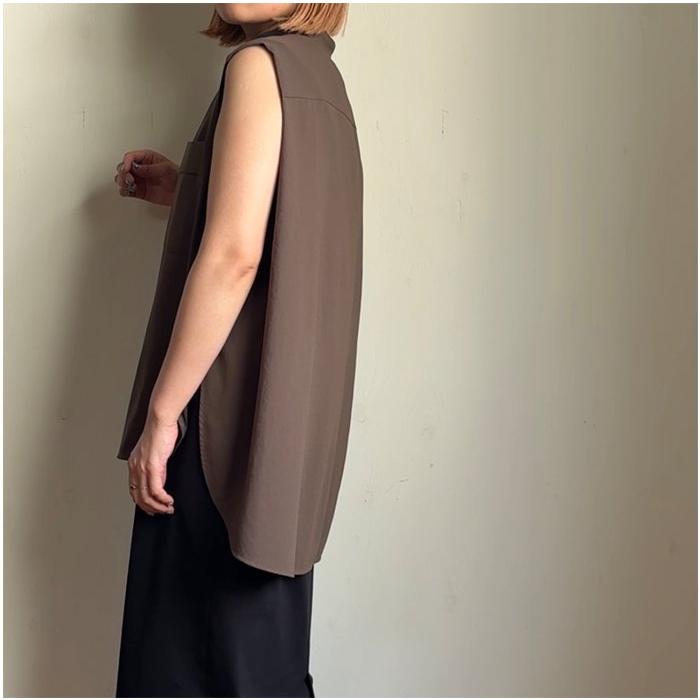 【新品】cafune カフネ　キュプラオーガンジーショートシャツ　キャメル cafune カフネ 5分袖シャツ フレンチリネン ショート丈 レディース