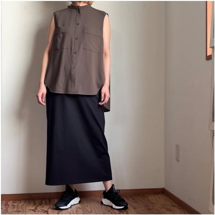 Cafune（カフネ） マットストレッチジョーゼット タックスリーブ 