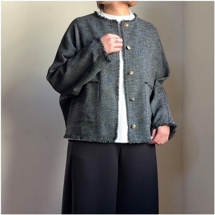 Cafune（カフネ） メッシュツイード ノーカラージャケット 615401