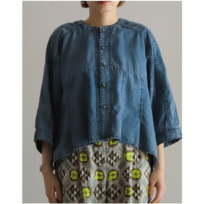 未使用 FIL DE FER 6ozデニム ドルマンブラウス FIL DE FER フィルデフェール 6ozデニム ドルマンブラウス 06