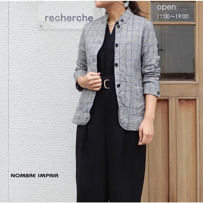 日本最大級 Nombre Impair ノンブルアンペール ウールリネンコットン チェック スタンドネックジャケ 01 1 02 1 9 2 本店は Www Gettoknowmontco Com