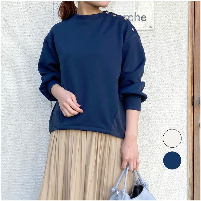 30%OFF】PASSIONE パシオーネ 後ろ異素材切替 肩ボタンプルオーバー 