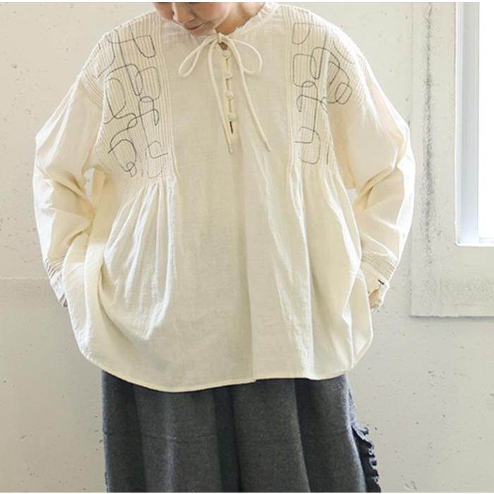 tumugu: ツムグ コットンスカラップ刺繍起毛 2WAYブラウス 白 F tumugu｜コットンスカラップ刺繍2wayブラウス 【公式通販】