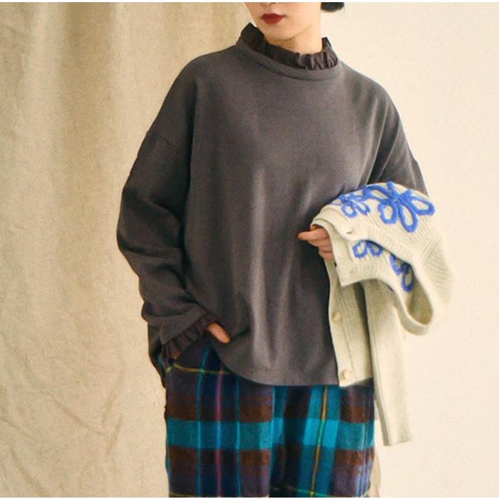 ツムグ ガーゼ裏毛×リネンレーヨンフリルカラープルオーバー tumugu TC25306 国内正規品 2025秋冬新作 送料無料 tumugu（ツムグ） ガーゼ裏毛×リネンレーヨン フリルカラープル