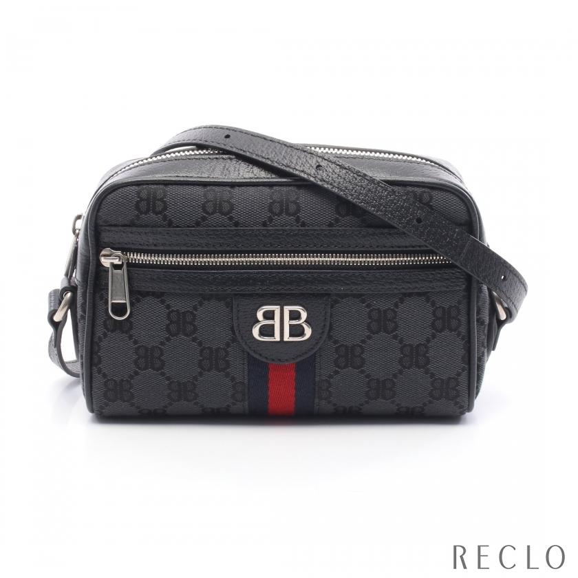 バレンシアガ BALENCIAGA BALENCIAGA × GUCCI ザ ハッカープロジェクト ウェブライン ショルダーバッグ バッグ キャンバス レザー レディース ブラック系 / ネイビー系 / レッド系 680128 【中古】 BALENCIAGA（バレンシアガ） × GUCCI ザ ハッカープロジェクト ウェブ