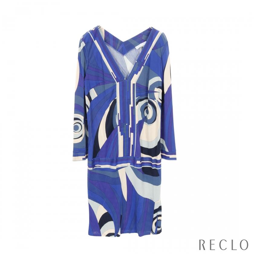 エミリオプッチ Emilio Pucci ワンピース 衣料品 トップス レーヨン レディース ブルー系 / マルチカラー 96RG13 【中古】 EMILIO PUCCI（エミリオプッチ） ワンピース 総柄 レーヨン ブルー
