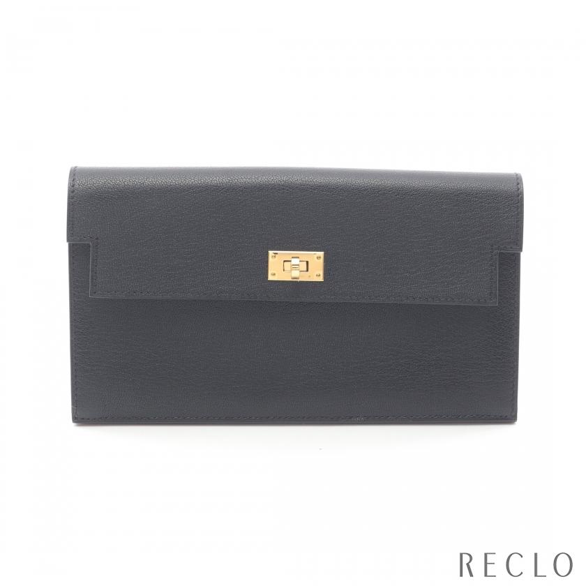 エルメス HERMES ケリーポケット ロング 二つ折り長財布 財布 シェブルシャムキラ レディース ブラック系 H085047CC89 【中古】 HERMES（エルメス） ケリーポケット ロング 二つ折り長財布 シェブル