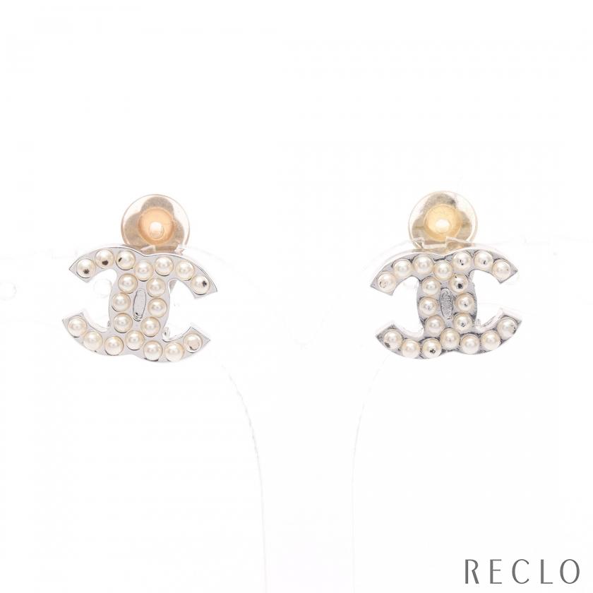 ビンテージ　CHANEL　シャネル　イヤリング　ココマーク　フェイクパール CHANEL シャネル ココマーク イヤリング フェイクパール シルバー
