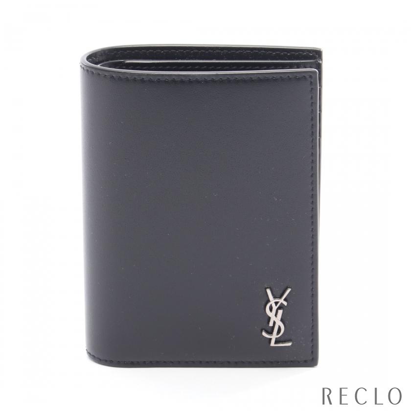サンローラン　サンローランパリ　二つ折り財布　カサンドラ　レザー　ブラック SAINT LAURENT サンローランパリ PARIS カサンドラ 二つ折り財布