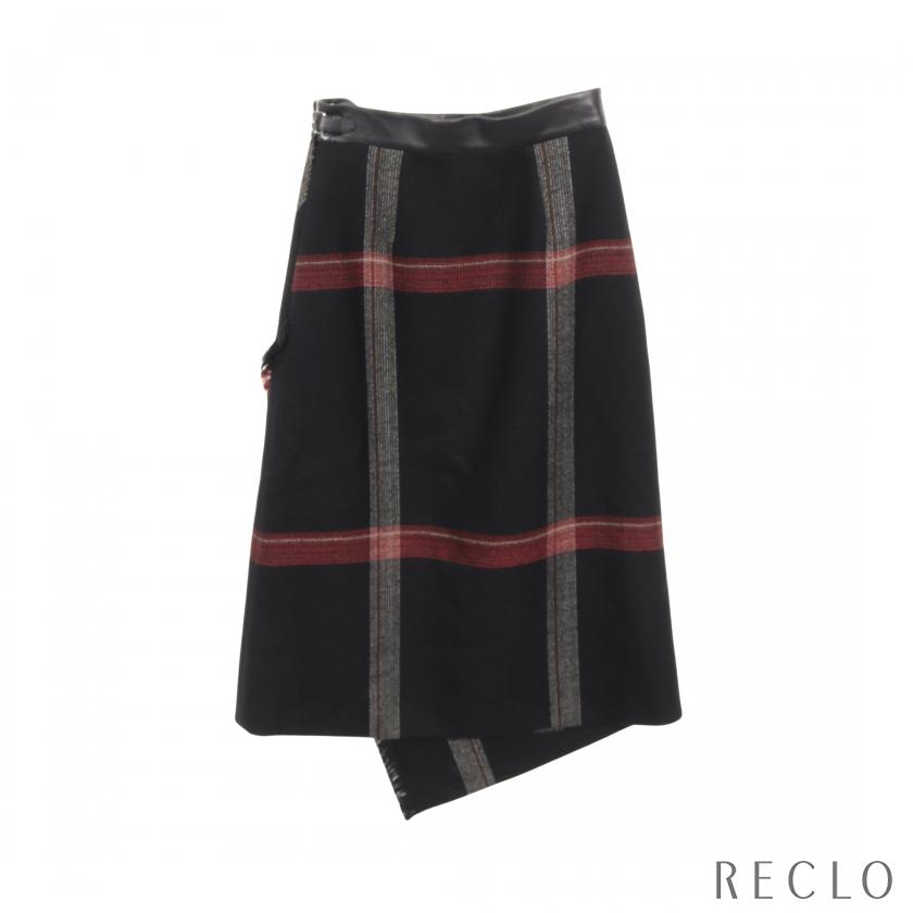 エルメス HERMES スカート チェック ウール ブラック マルチカラー