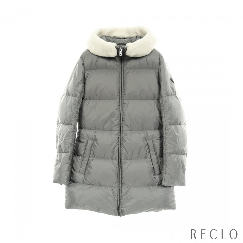 PRADA ダウンジャケット　グレー PRADA（プラダ） ダウンコート グレー フード付き レディース 中古