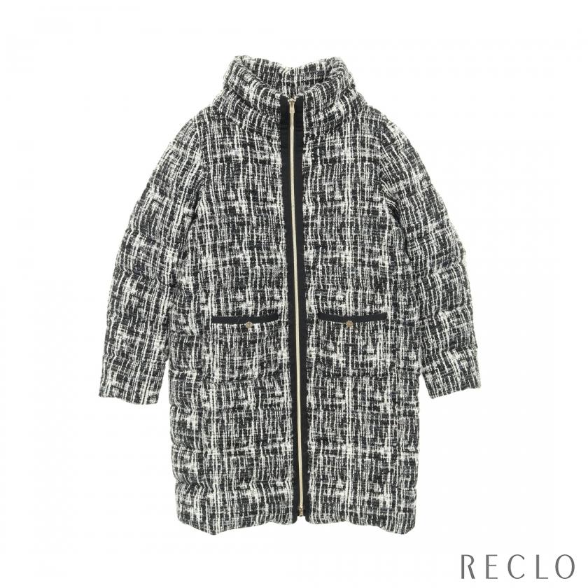 ①専用HERNO ヘルノ ツイード ダウンコート スタンドカラー ロング丈 44 HERNO（ヘルノ） ツイード ダウンコート ブラック ホワイト PI1322D