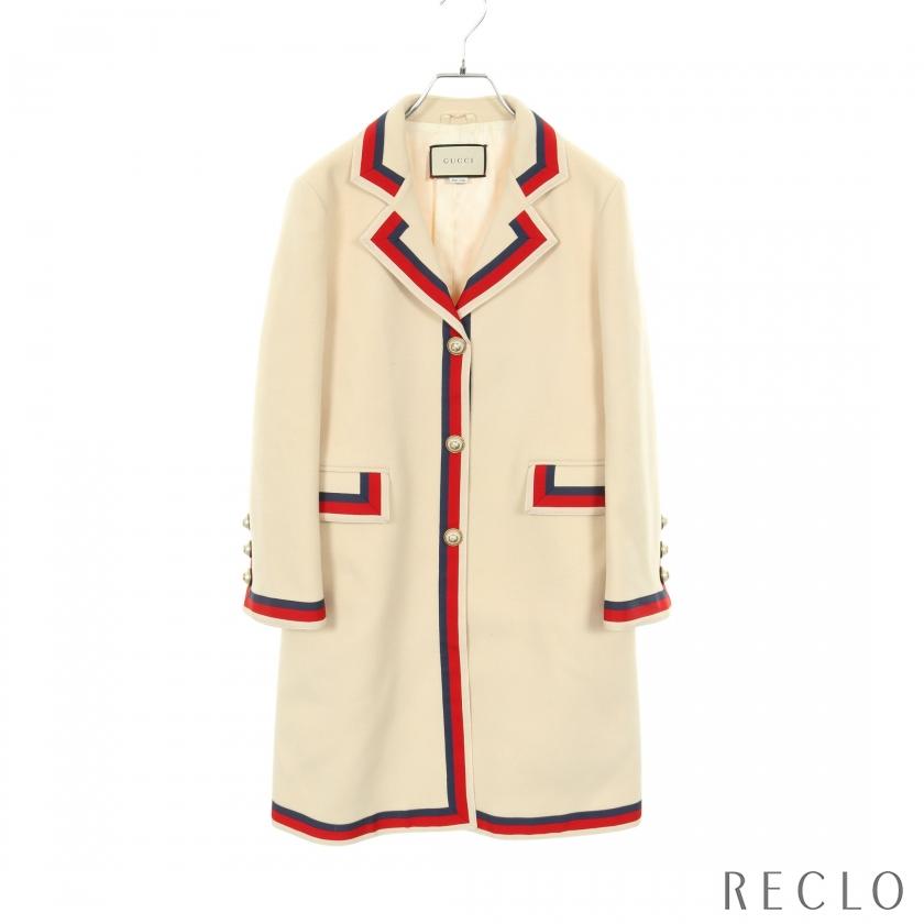 グッチ GUCCI GGパールボタン ウェブライン 衣料品 アウター ウール レディース ホワイト系 / レッド系 / ブルー系 499683 【中古】 GUCCI（グッチ） GUCCI GGパールボタン ウェブライン コート ウール