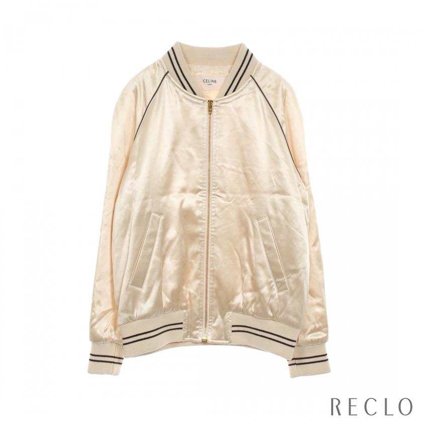 セリーヌ CELINE ブルゾン ロゴ刺繍 シルク ライトベージュ ブラウン