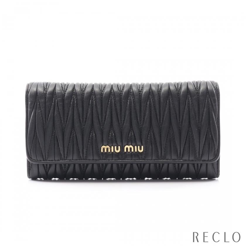 ミュウ ミュウ Miu Miu MATELASSE？1 二つ折り長財布 財布 レザー レディース ブラック系 5MH109 【中古】 miu miu（ミュウミュウ） miu miu MATELASSE'1 マテラッセ 二つ折り長
