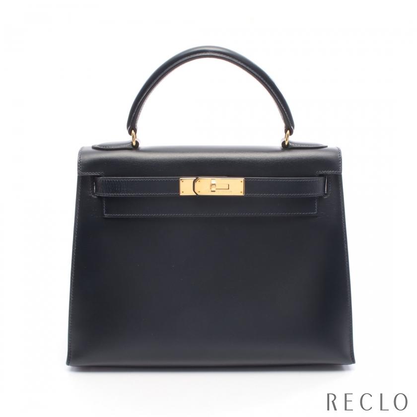 エルメス HERMES ケリー28 ブルーインディゴ ハンドバッグ バッグ カーフ（牛革） ボックスカーフ レディース ネイビー系 【中古】 HERMES（エルメス） ケリー28 ブルーインディゴ ハンドバッグ ボックス