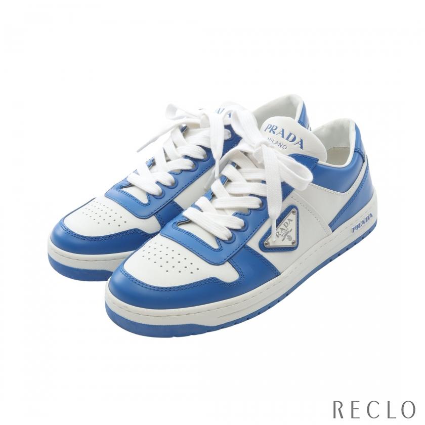 美品 PRADA ダウンタウン スニーカー 27cm PRADA（プラダ） ダウンタウン スニーカー レザー ホワイト ブルー