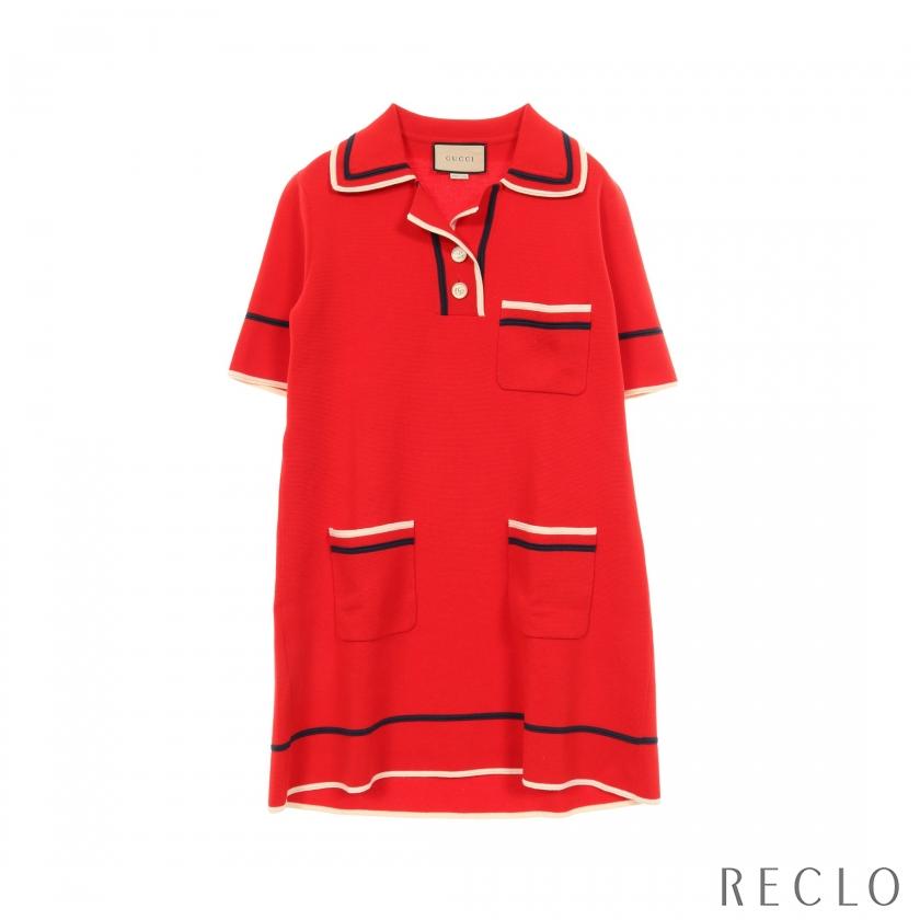 グッチ GUCCI ポロドレス ワンピース 衣料品 トップス コットン シルク レディース レッド系 【中古】 GUCCI（グッチ） ポロドレス ニットワンピース コットン シルク レッド