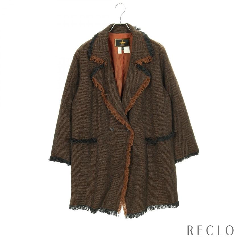 FENDI（フェンディ） コート フリンジ ウール アルパカ ダークブラウン