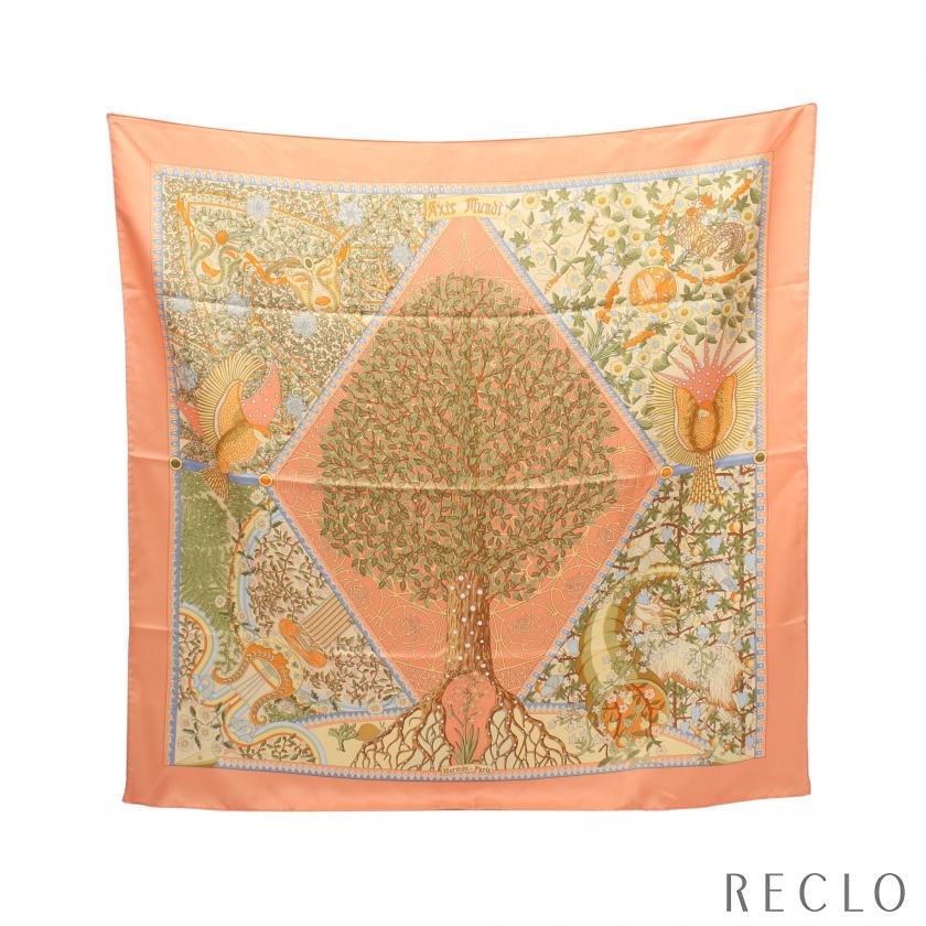 エルメス HERMES カレ90 Axis Mundi スカーフ 衣料品 シルク シルク レディース ピンク系 / マルチカラー 【中古】 HERMES（エルメス） カレ90 Axis Mundi スカーフ シルク コーラル