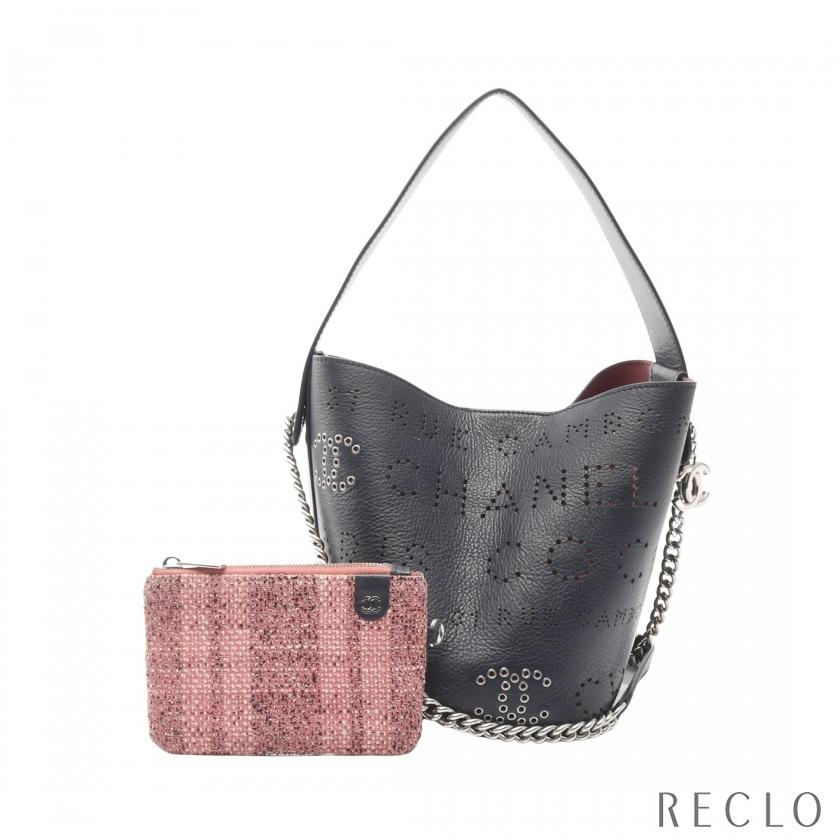 シャネル CHANEL パンチングロゴ ココマーク ショルダーバッグ バッグ レザー レディース ネイビー系 【中古】 CHANEL（シャネル） パンチングロゴ ココマーク チェーンショルダー