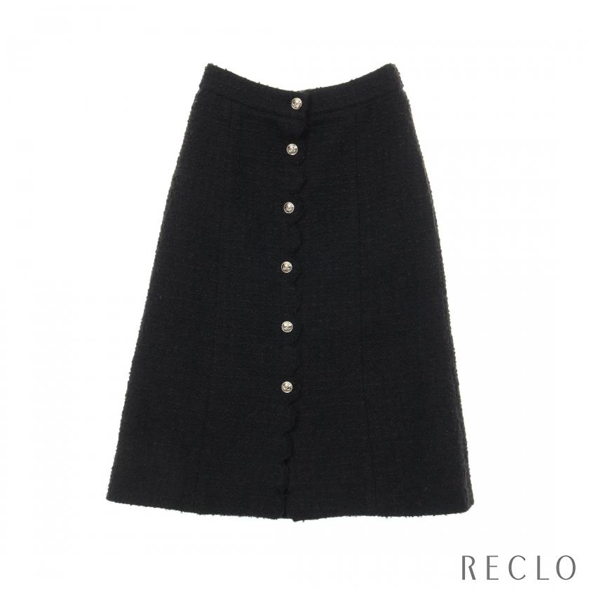 ● ■ 45442★年 シャネル P61812 ツイードスカート 42 ブラック ○ □ 45442☆年 シャネル P61812 ツイードスカート 42 ブラック