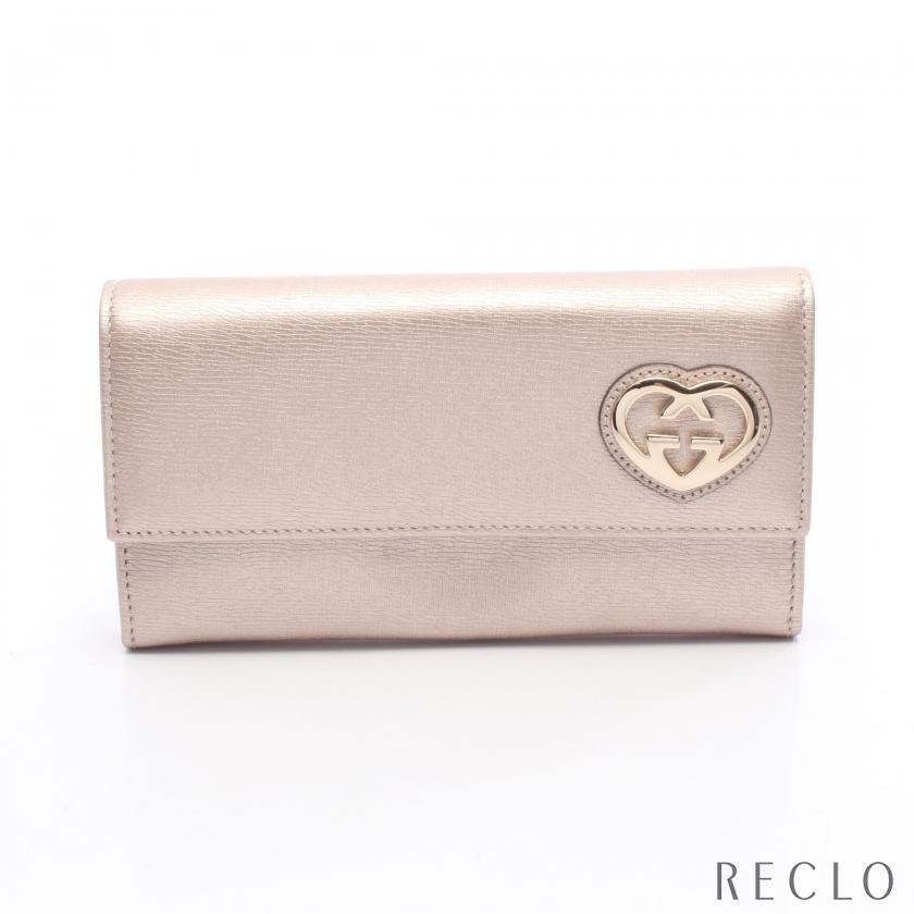グッチ GUCCI ラブリー 二つ折り長財布 財布 レザー レディース ピンク系 251861 【中古】 GUCCI（グッチ） ラブリー 二つ折り長財布 レザー ピンクベージュ