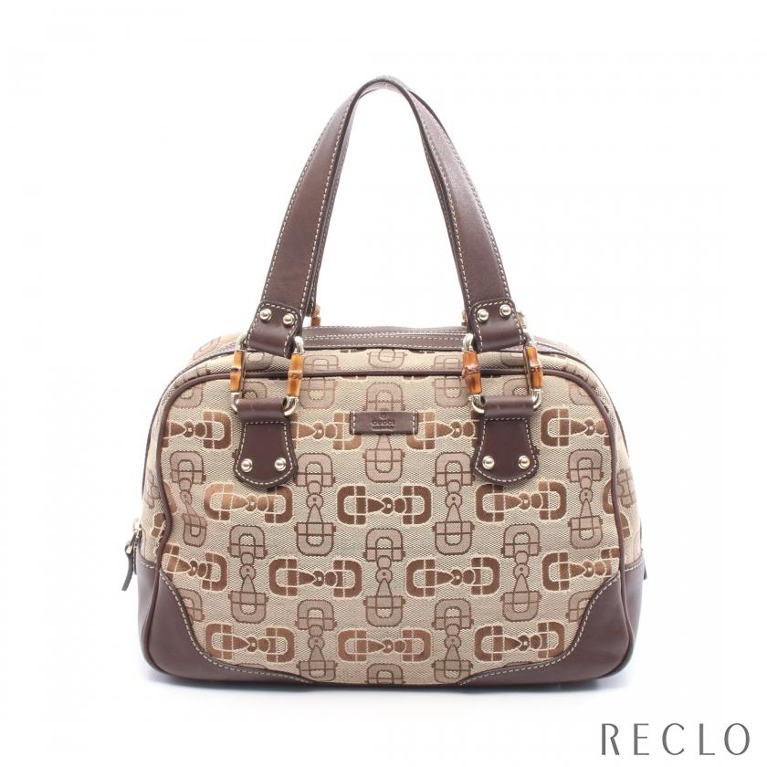 グッチ GUCCI バンブー ホースビット ミニボストンバッグ ハンドバッグ バッグ キャンバス レザー レディース ベージュ系 / ブラウン系 248271 【中古】 GUCCI（グッチ） バンブー ホースビット ミニボストンバッグ