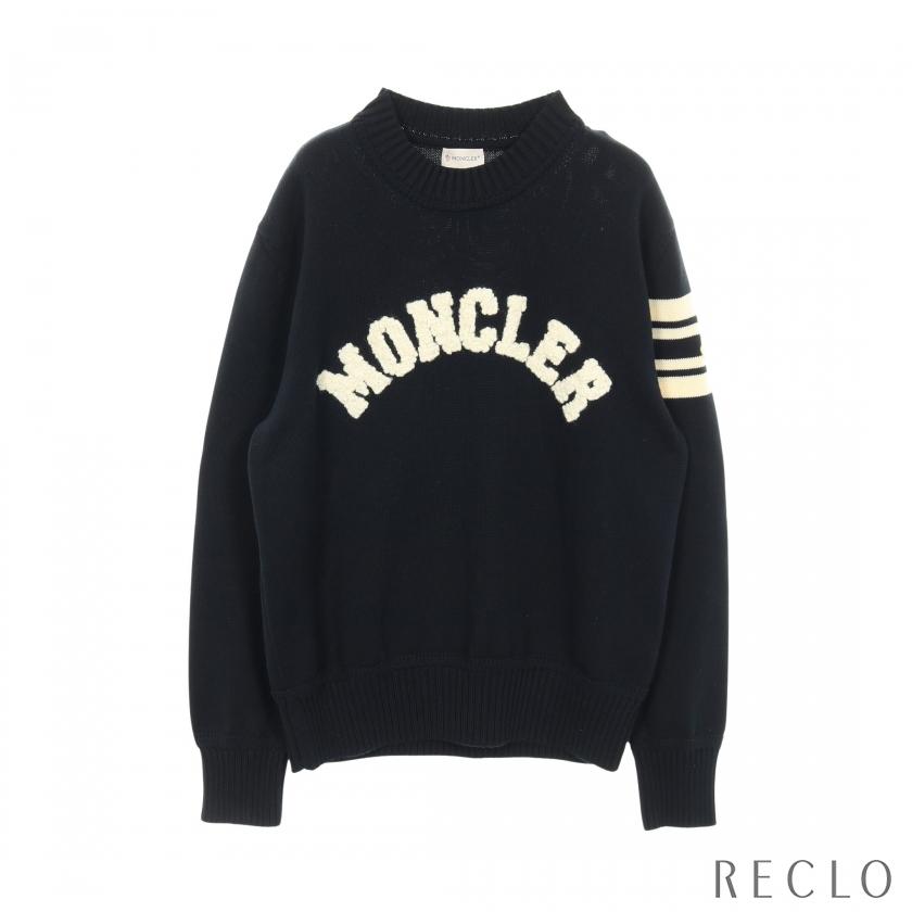 MONCLER ネイビー クルーネックセーター　ニット MONCLER（モンクレール） ニット クルーネック ロゴ コットン ネイビー