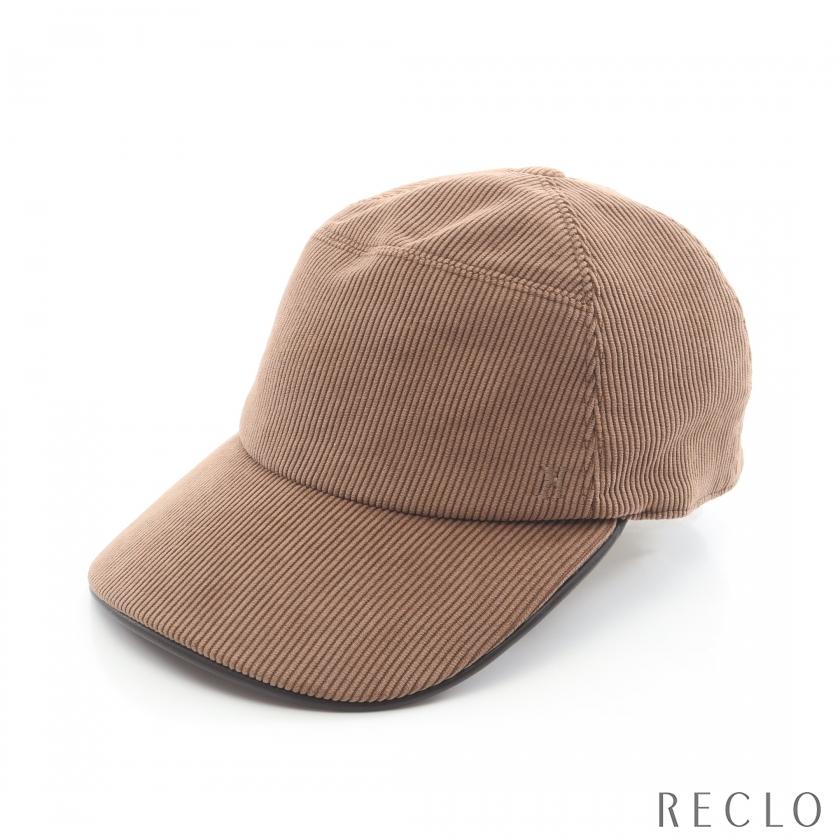 HERMES（エルメス） HERMES H刺繍 コーデュロイ キャップ ブラウン