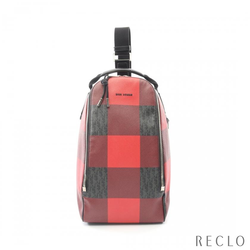 Dior HOMME ディオールオム ボディバッグ チェック PVC レザー レッド