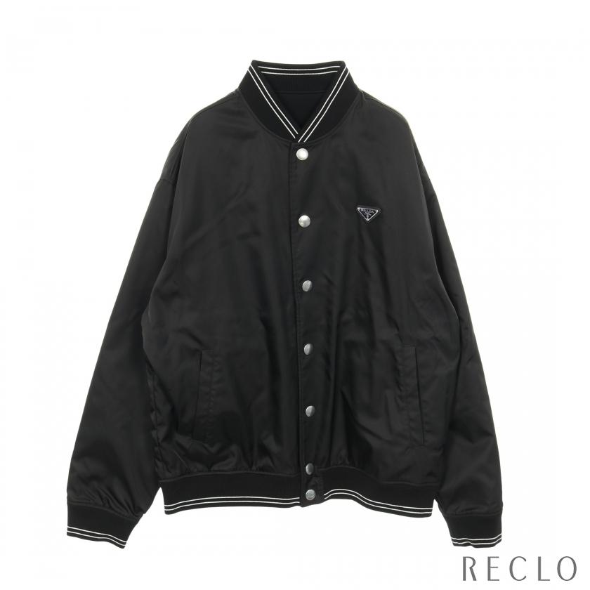 【人気】プラダ トライアングルロゴ リバーシブル ジャケット 黒 50 PRADA（プラダ） トライアングルロゴ RE-NYLON コットンフリース