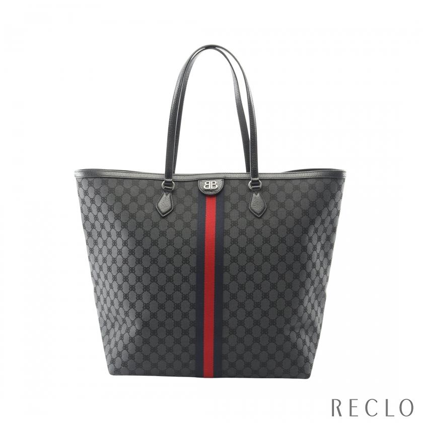 バレンシアガ BALENCIAGA BALENCIAGA × GUCCI ザ ハッカープロジェクト ラージ トートバッグ バッグ キャンバス レザー メンズ ブラック系 / マルチカラー 680127 【中古】 BALENCIAGA（バレンシアガ） × GUCCI ザ ハッカープロジェクト ラージ