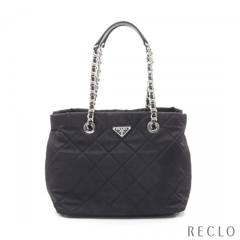 PRADAシルバーチェーントートバッグ　極美品新品同様 プラダ チェーントートバッグ ナイロン ネイビー シルバー金具