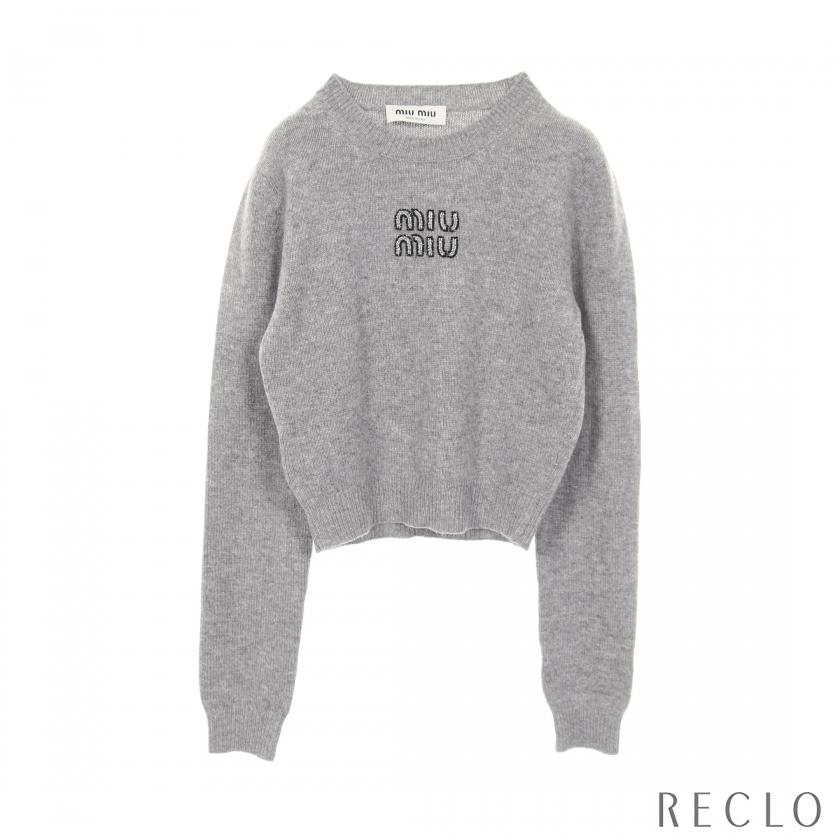 ゲリラSALE!!MIUMIUミュウミュウ　グレー 半袖 ニットワンピース XS ゲリラSALE!!MIUMIUミュウミュウ グレー 半袖 ニットワンピース XS