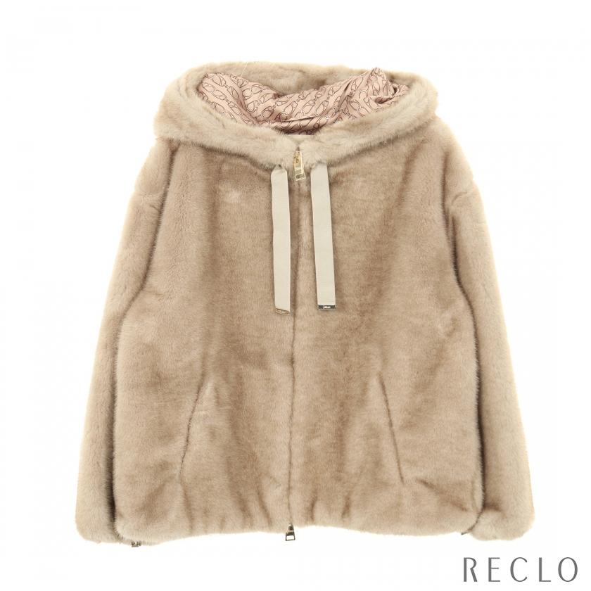 HERNO ヘルノ 38 ファージャケット ベージュ HERNO（ヘルノ） エコファー ジャケット ベージュ フード付き