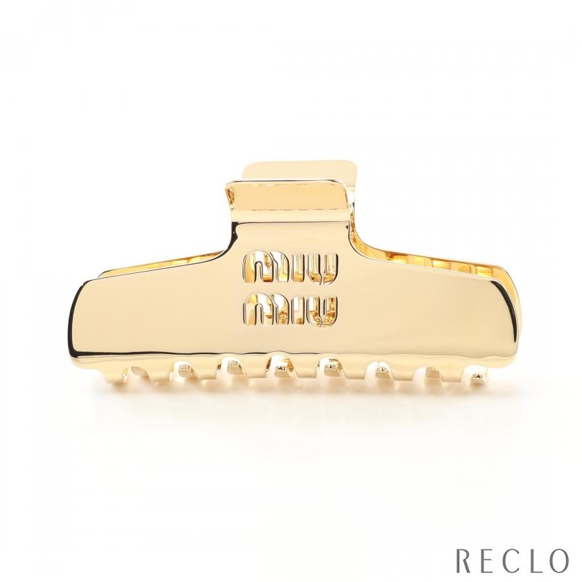 【正規品】MIU MIU ロゴ GP ヘアピン ゴールド×ホワイト miu miu（ミュウミュウ） ヘアクリップ GP ゴールド 5IF2182DTUF0056