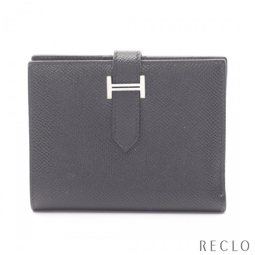 【極美品】エルメス ベアンコンパクト 二つ折り財布 エプソン 黒 シルバー金具 HERMES（エルメス） ベアンコンパクト 二つ折り財布 ヴォーエプソン