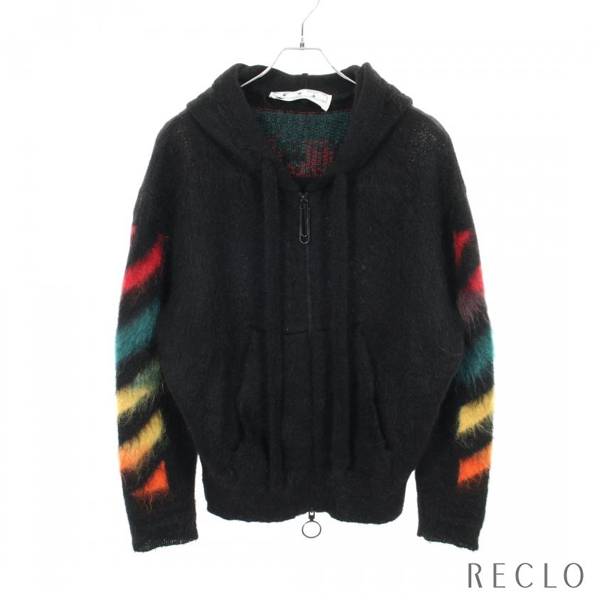 オフホワイト OFF-WHITE ニット ジップアップパーカー モヘア ブラック
