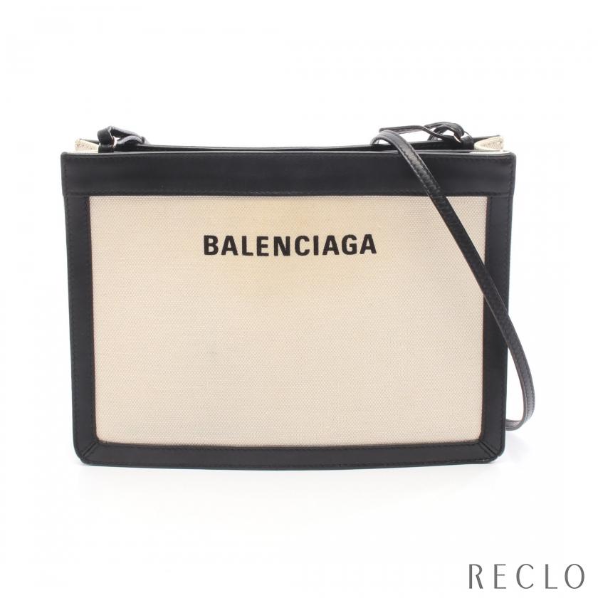 バレンシアガ BALENCIAGA ネイビー ポシェット ショルダーバッグ バッグ キャンバス レザー レディース アイボリー系 / グレー系 339937 【中古】 BALENCIAGA（バレンシアガ） ネイビー ポシェット ショルダーバッグ