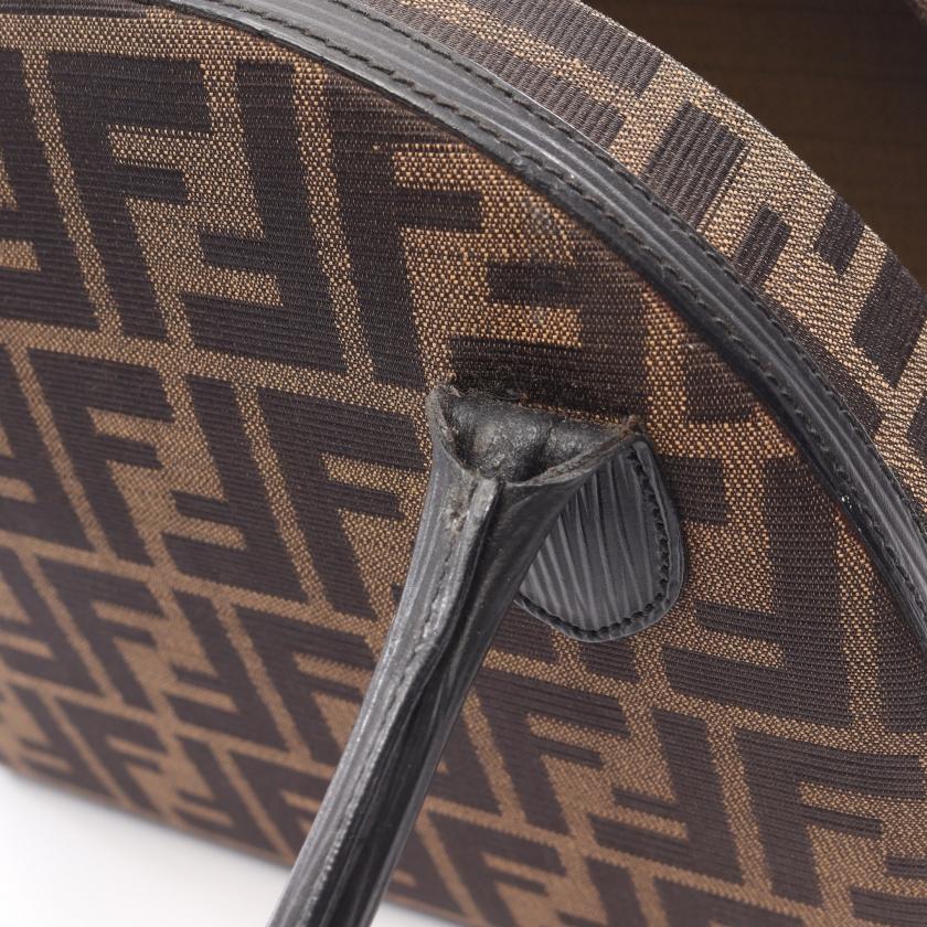 フェンディ FENDI ズッカ ハンドバッグ キャンバス レザー ブラウン 