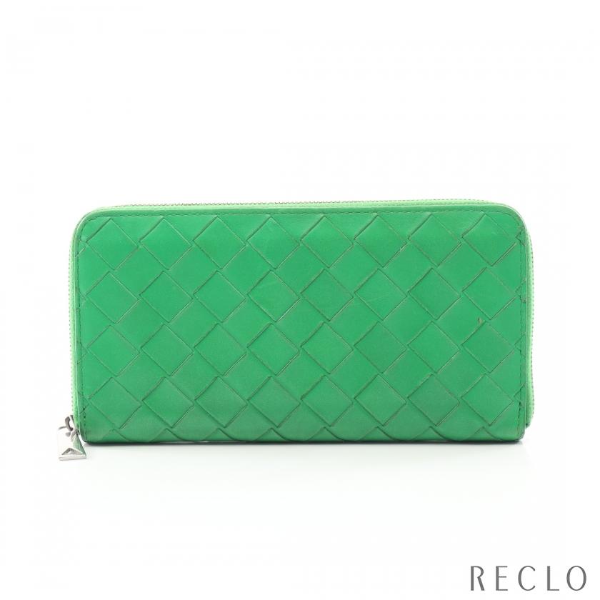 【Bottega Veneta】 グリーン長財布 ラウンドファスナー BOTTEGA VENETA（ボッテガ・ヴェネタ） イントレチャート ラウンド