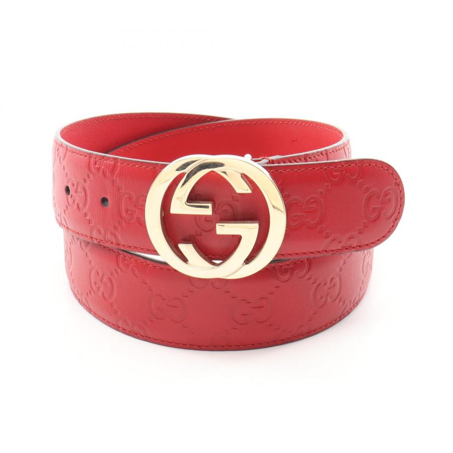 GUCCI シマレザーベルト GGロゴ インターロッキング インターロッキングG バックル付き リバーシブル レザー ベルト