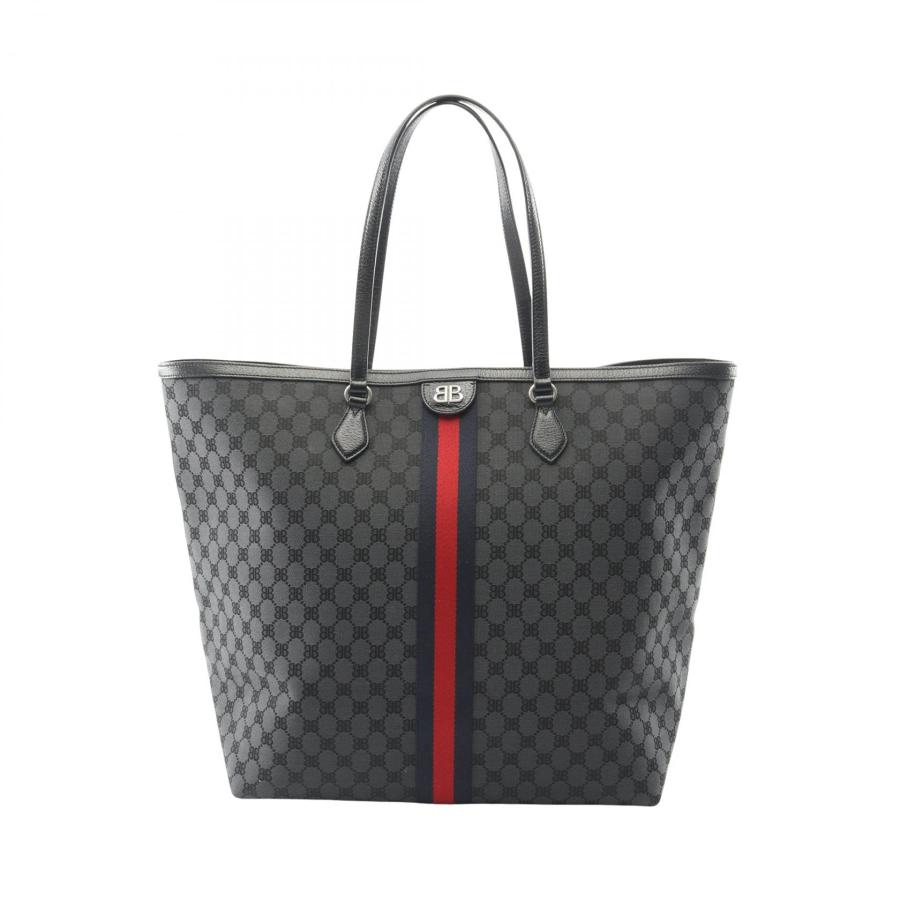 バレンシアガ BALENCIAGA × GUCCI ザ ハッカープロジェクト ラージ トートバッグ バッグ キャンバス レザー メンズ ブラック系 / マルチカラー 680127 【中古】 BALENCIAGA（バレンシアガ） × GUCCI ザ ハッカープロジェクト ラージ